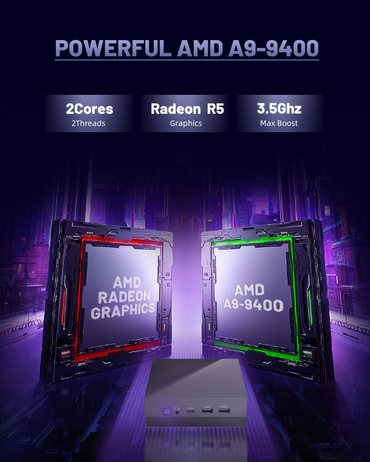 ATOPNUC Mini PC,AMD A9 9400 8GB RAM 128GB SSD Mini Computers,Dual 2.5