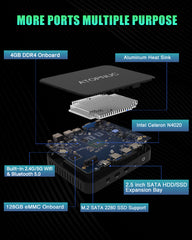 Mini PC,Intel Celeron N4020  Computer 4GB RAM 128GB eMMC,Fanless Micro Desktop Computer Suppport HDMI&VGA, 2.4/5G WiFi,BT5.0,Gigabit Ethernet for Business, Home